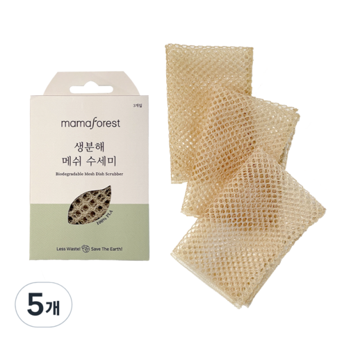 마마포레스트 생분해 메쉬 수세미, 3개입, 5개