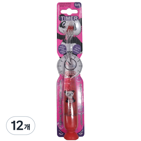 비브라이트 캐릭터 LED 타이머 동물친구 어린이 칫솔, 팬더(레드), 12개, 1개