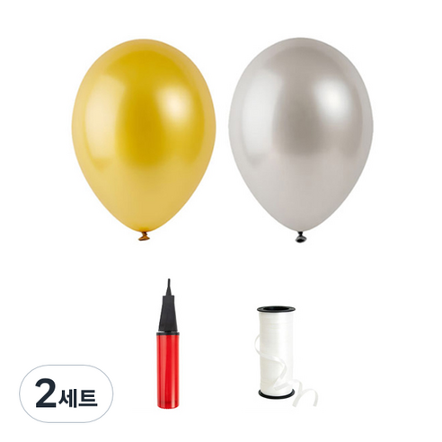로켓 풍선 30cm 200p + 손펌프 + 양면 테이프 200p + 컬링 리본 5mm x 90m 세트, 펄 쥬얼리, 2세트