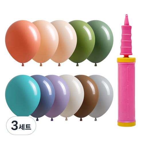 조이파티 조이벌룬 아티스트 풍선 30cm 100p + 손펌프 세트, 풍선(랜덤발송), 손펌프(핑크), 3세트