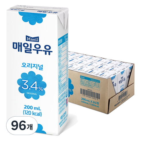 매일우유 오리지날 멸균우유, 200ml, 96개