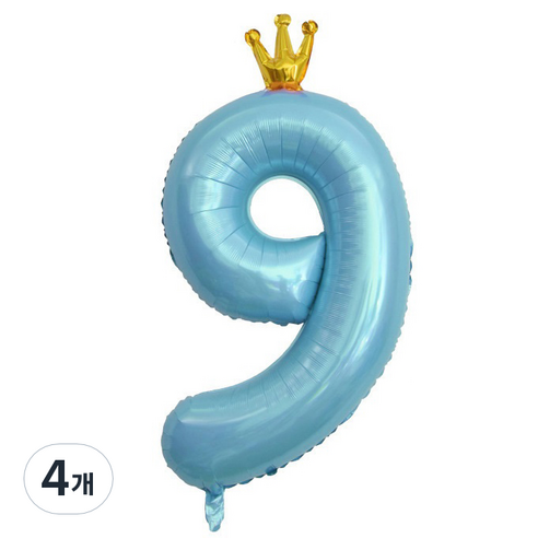 이자벨홈 생일파티 왕관 숫자 풍선 9 초대형, 블루, 4개