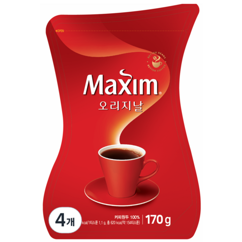 맥심 오리지날 커피 리필용, 170g, 1개입, 4개