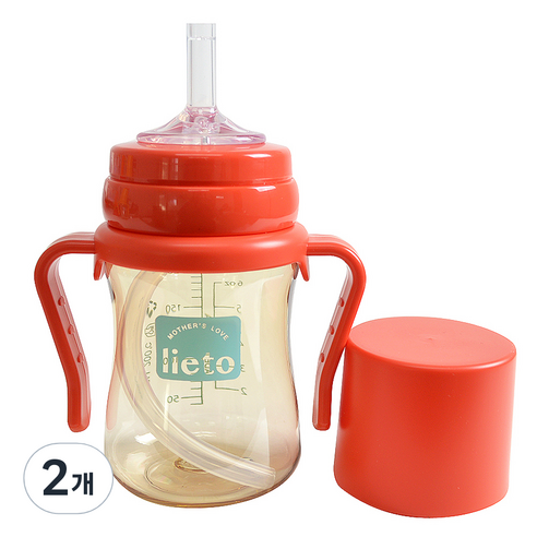 리에또 PPSU 빨대컵 200 ml, 200ml, 2개, 레드