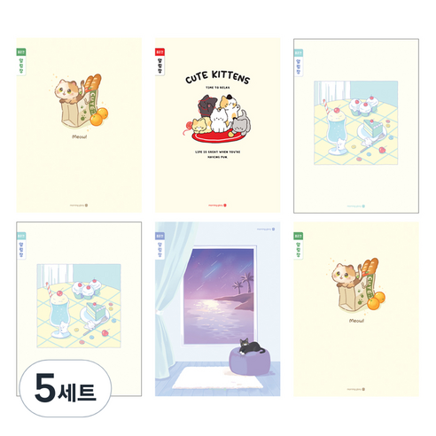 모닝글로리 채움노트 초등 3-6 알림장 좁은칸 4종 + 랜덤발송 2p 세트 B, 고양이 쏘옥, 냥 친구들, 디저트 타임, 오션뷰, 5세트