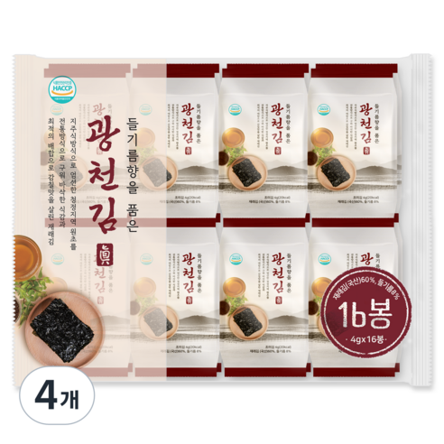 들기름향을 품은 광천김, 64g, 4개