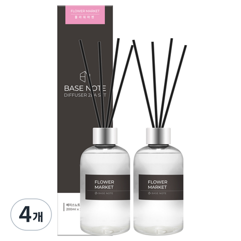 베이스노트 홈 디퓨저, 플라워마켓, 200ml, 4개