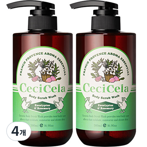 쎄씨쎌라 프렌치 프로방스 아로마 에센셜 바디스크럽워시 유칼립투스 앤 로즈마리, 500ml, 4개