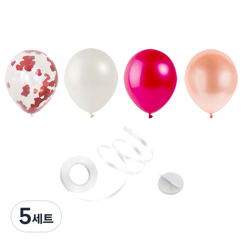 파티팡 헬륨풍선효과 컨페티벌룬 30p + 컬링리본 50m + 스폰지닷 50p, 은박 하트레드, 5세트