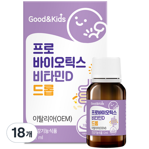 내츄럴플러스 굿앤키즈 프로바이오틱스 비타민D 드롭, 18개, 12ml