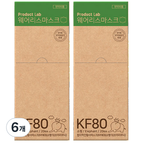 프로덕트랩 코끼리 합리적인 마스크 소형 KF80, 20개입, 6개, 코끼리무늬