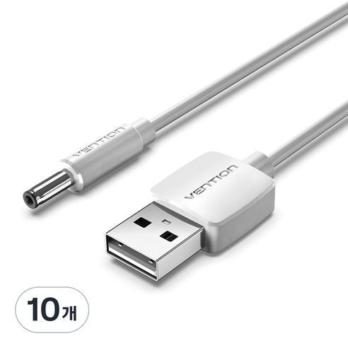 벤션 USB A-DC 3.5mm 충전케이블 CEX, 1m, 화이트, 10개