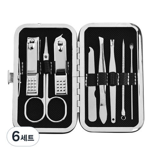 피피홈리빙 귀이개 손톱깍이 케어 8종 세트, 6세트, 블랙