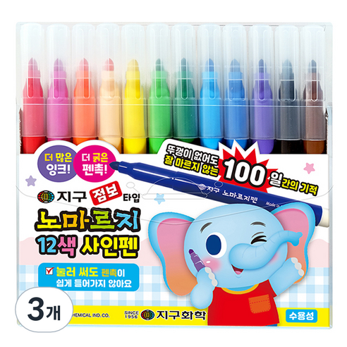 지구화학 점보 노마르지 12색 사인펜, 혼합색상, 3세트