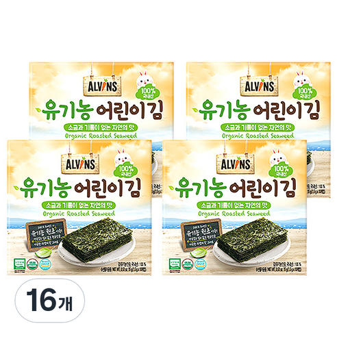 엘빈즈 유기농 어린이김 10p, 자연의 맛, 15g, 16개