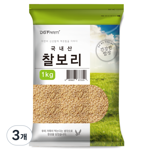 건강한밥상 국내산 찰보리쌀, 1kg, 3개