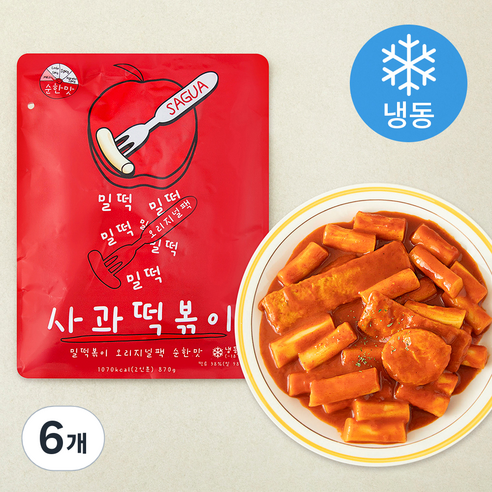 사과떡볶이 오리지널팩 밀떡볶이 순한맛 (냉동), 870g, 6개