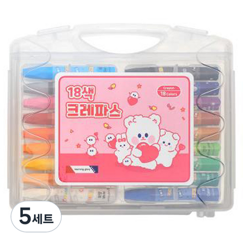 모닝글로리 크레파스 18종 세트 핑크, 5세트, 18색