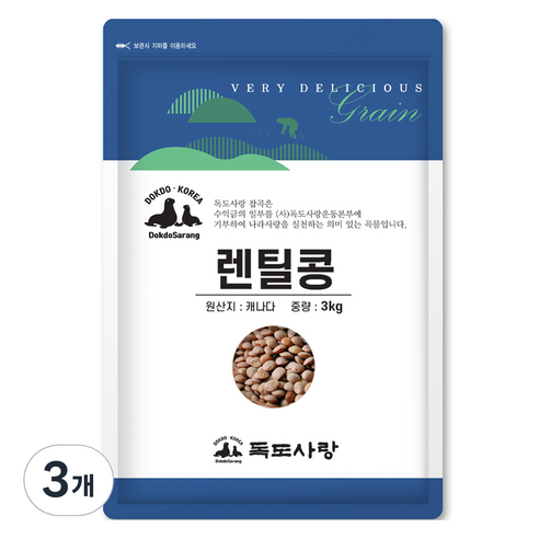 독도사랑 렌틸콩, 3kg, 3개