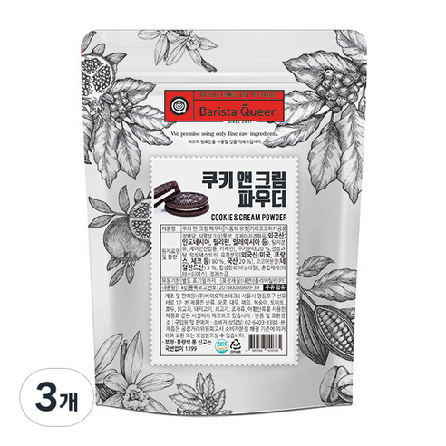 바리스타퀸 쿠키 앤 크림 파우더, 1kg, 1개입, 3개, 1kg