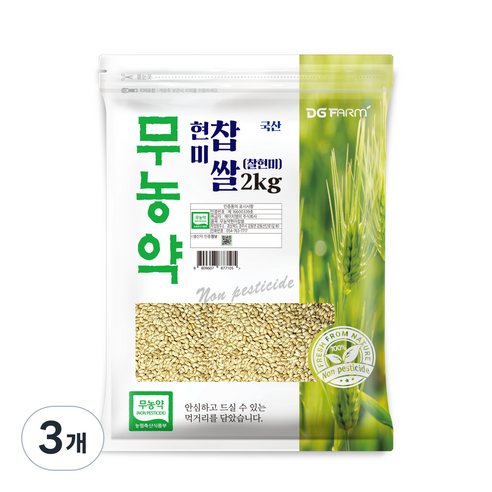 대구농산 무농약 찰현미, 2kg, 3개