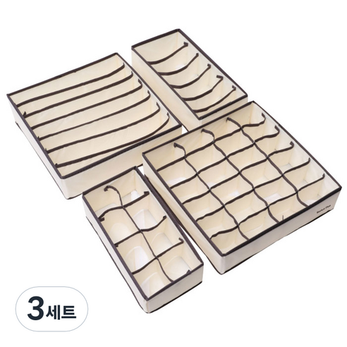 마켓플랜 다용도 속옷 정리함 4종 세트, 아이보리, 3세트