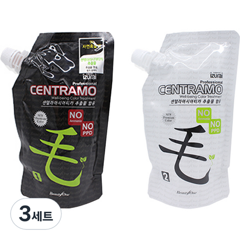 프리미엄 센트라모 코팅 칼라 크림 1제 염모제 500g + 2제 산화제 500g, 1N 자연흑갈색, 3세트