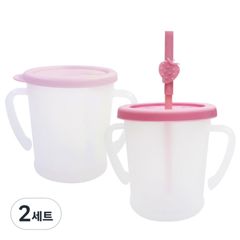 아가프라 유아용 뉴 매직 빨대컵 300ml + 매직 빨대컵 S 300ml 세트, 핑크, 2세트