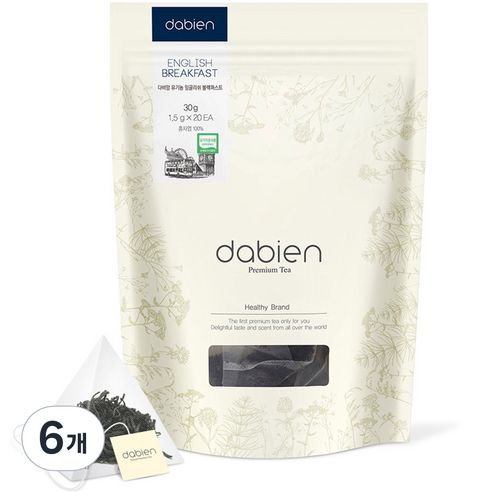 다비앙 유기농 잉글리쉬 블랙퍼스트 홍차 티백, 1.5g, 20개입, 6개