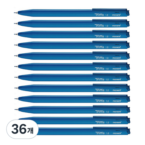 모나미 트리피스 삼각 볼펜 1.0mm, 36개, 블루