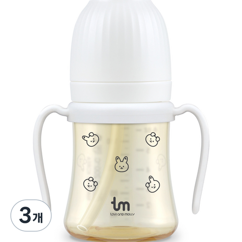 토비앤몰리 유아용 돗바니 PPSU 빨대컵 180ml, 화이트, 3개