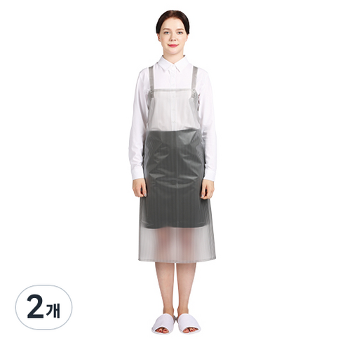 웰프런 우레탄 스트라이프 방수 앞치마 중, 반투명 화이트, 2개