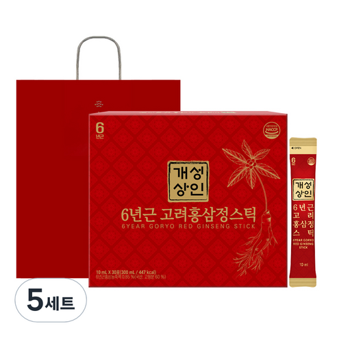 개성상인 6년근 고려홍삼정 스틱 + 쇼핑백, 300ml, 5세트
