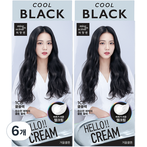 미쟝센 헬로크림 염색제, 1CB 쿨블랙, 6개