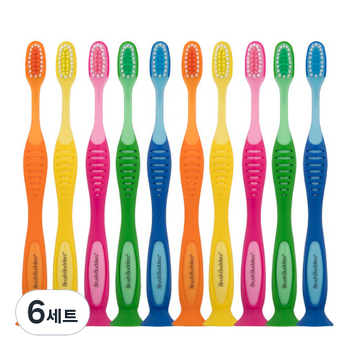브러쉬버디즈 초등학생 칫솔 5종 세트, 핑크, 오렌지, 옐로우, 그린, 블루, 6세트
