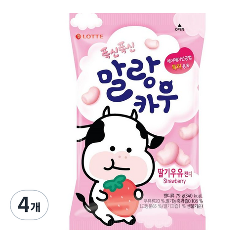 롯데웰푸드 말랑카우 딸기우유 캔디, 79g, 4개