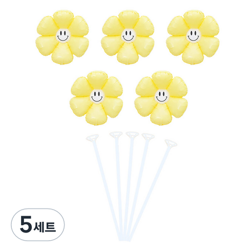 피앤비유니티 무광스마일 데이지 풍선 5p + 스틱 5p 세트, 07 옐로우, 5세트