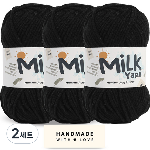 니뜨 밀크얀 뜨개실 50g x 3p + 코튼라벨 세트, 18블랙, 2세트