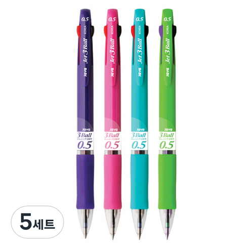 자바펜 제트3볼 다색펜 4p 0.5mm, 보라+핑크+민트+연두, 5세트