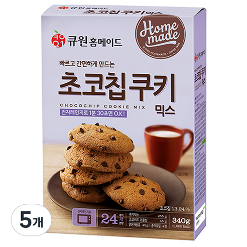 큐원 홈메이드 초코칩쿠키믹스 전자레인지용, 5개, 340g