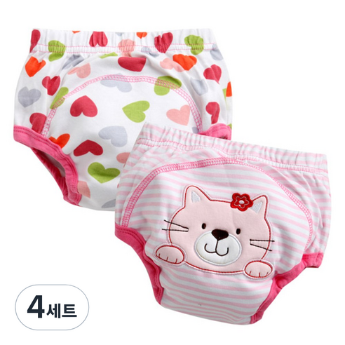 조이멀티 배변훈련팬티 2입, 고양이A (핑크), 4세트