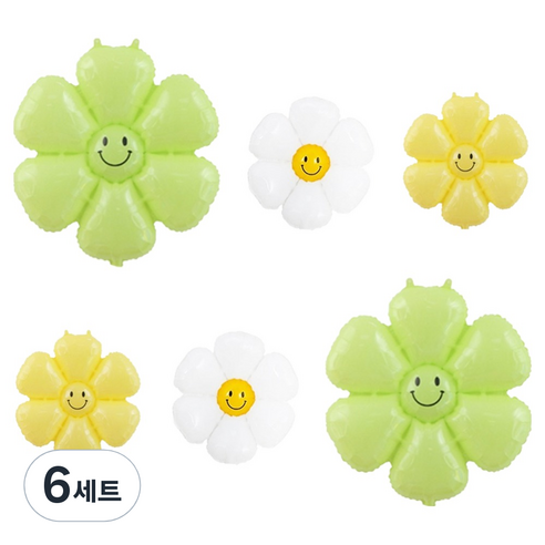 파티공구 데이지 스마일 꽃풍선 세트, 레몬라임, 6세트