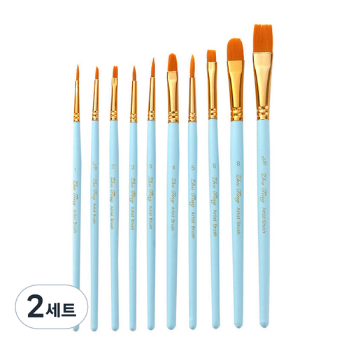 메이크마인 나일론 브러쉬 아크릴 다기능 유화미술붓 세트 블루, 1, 2/0, 2, 2, 5, 6, 4, 8, 5/8, 2세트