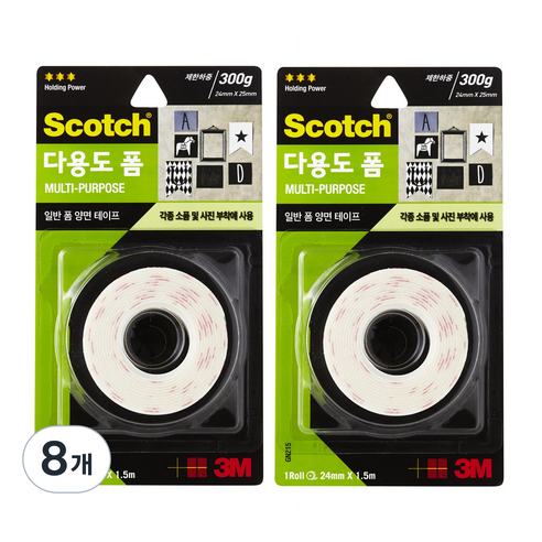 3M 스카치 다용도 폼 양면 테이프 24mm x 1.5m, 8개