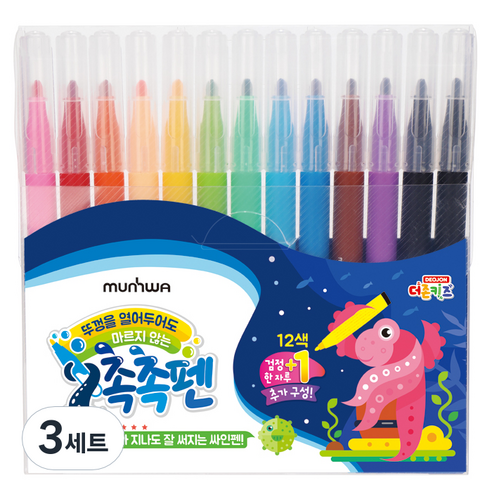 문화연필 마르지 않는 촉촉사인펜, 혼합색상, 3세트