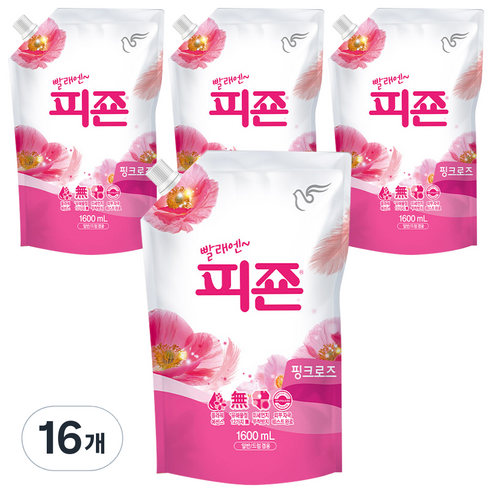 피죤 레귤러 섬유유연제 핑크로즈 리필, 1.6L, 16개
