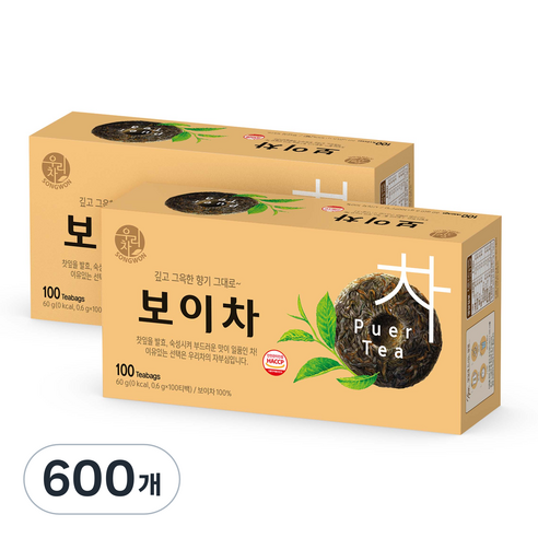 우리차 송원식품 보이차, 600mg, 100개입, 6개, 0.6g