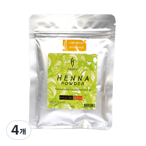 코겐 헤나파우더 염색약 100g, 라이트브라운, 4개