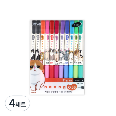 자바펜 나옹 미니 볼펜 11본 세트 0.38mm, 혼합색상, 4세트