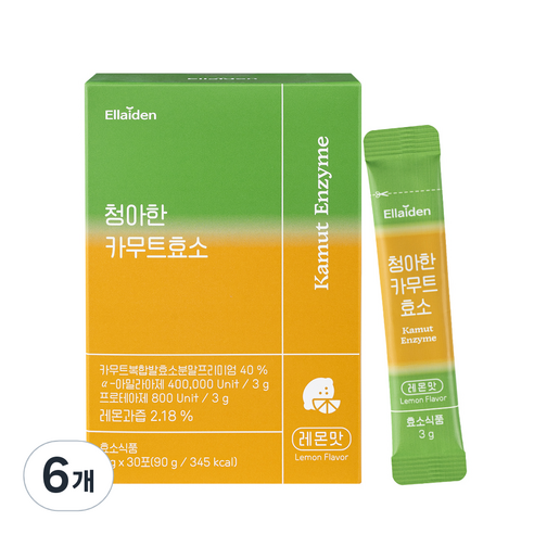 엘라이든 카무트 효소 분말 레몬맛 30p, 90g, 6개